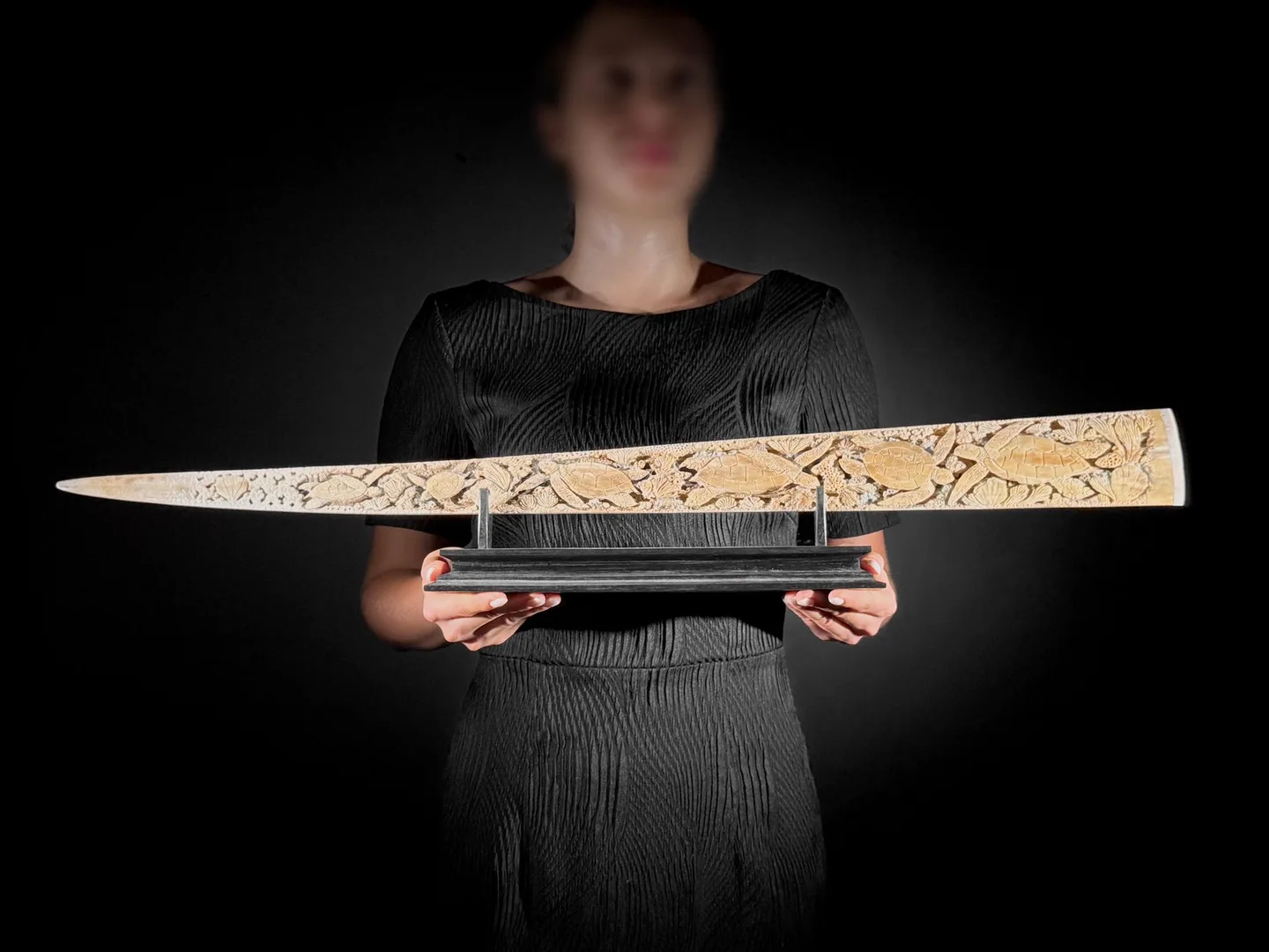 Real by hand carved Nos/tusk Swordfish/Swordfish/Marlin/Swordfish with a motif of sea turtles na wooden stojane (80