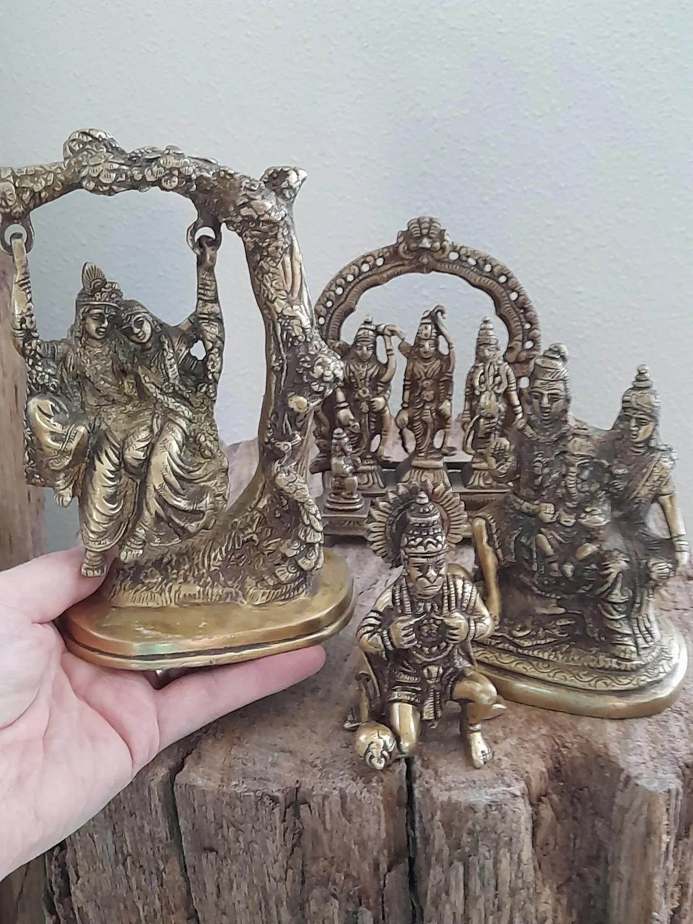 Bronze figurines Hindu statues – Radha Krishna, Rama Sieve, Hanuman and Shiva Parvati (4 pcs) (sold swing Radha and Kri